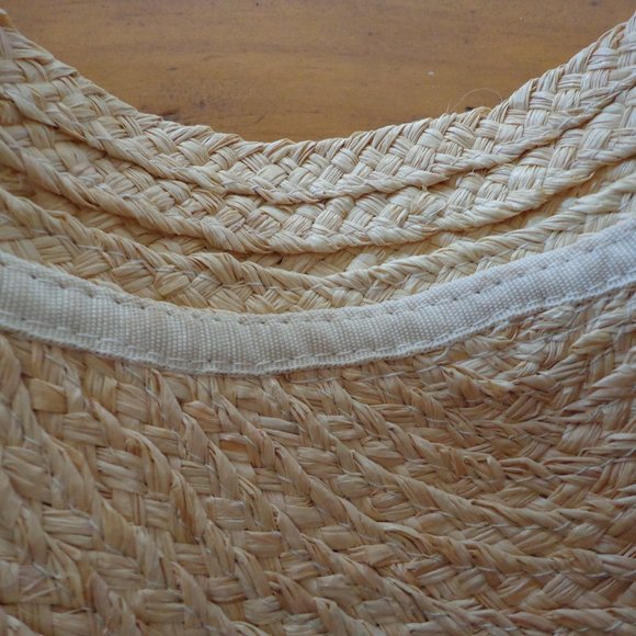 Boho Raffia Fringed Visor Adjustable Ties/ Back - Picture 2 of 7